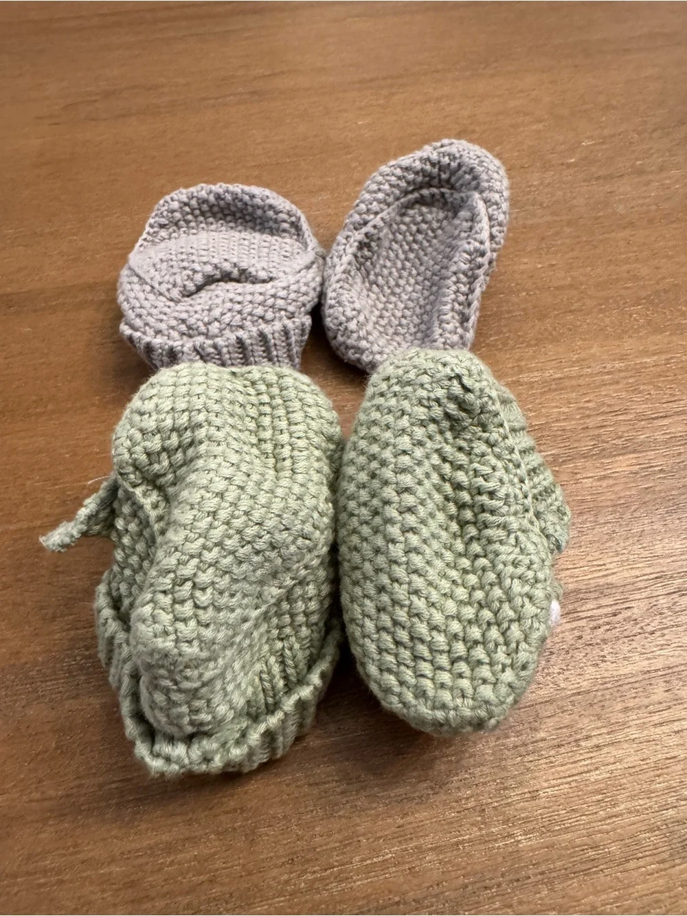 Adorable Knit Baby Bootie Duo in Sage Green & Light Gray